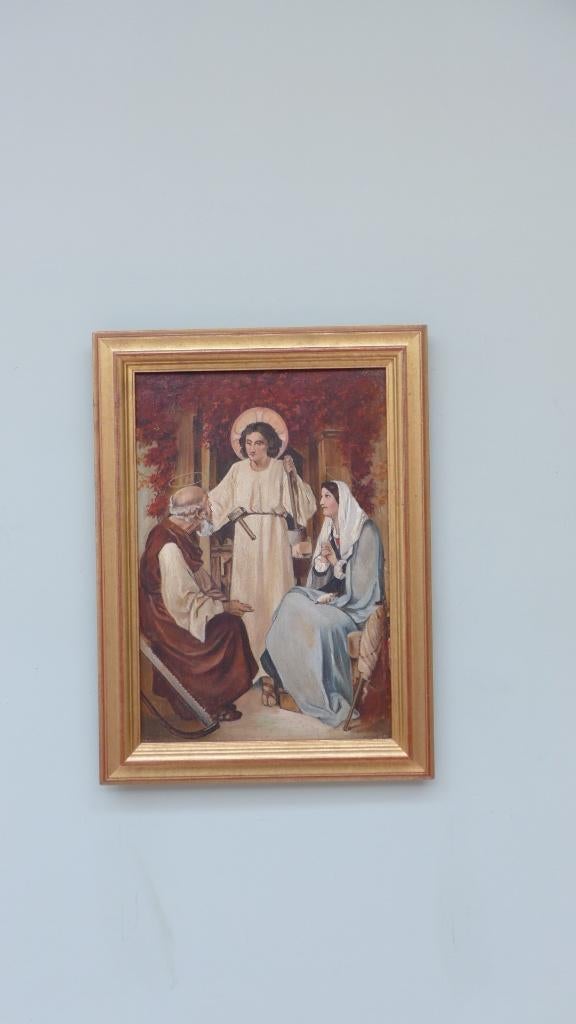 Europese School - De Heilige Familie in werkplaats Nazareth, Antiek en Kunst, Kunst | Schilderijen | Klassiek, Ophalen of Verzenden