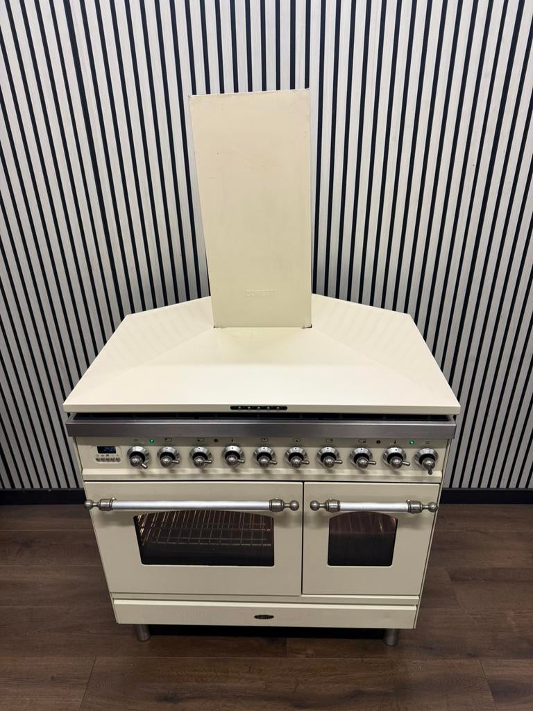 Luxe Boretti 6 pits creme Fornuis Incl. Afzuigkap 90 cm, Witgoed en Apparatuur, Fornuizen, Fornello Esperta, Ophalen of Verzenden