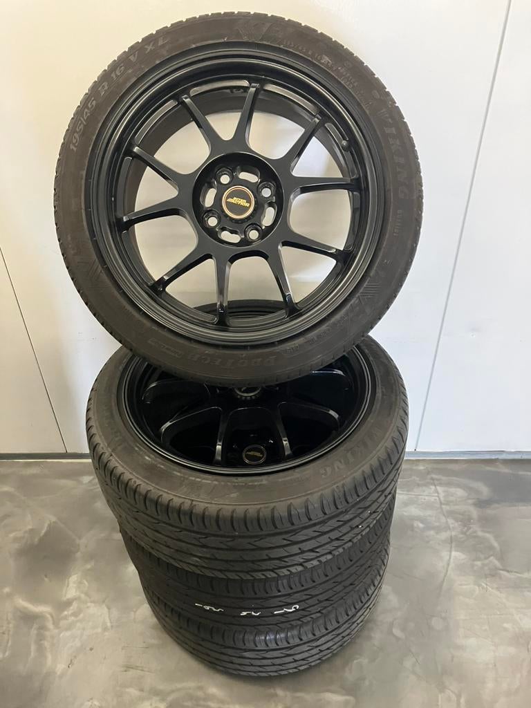 16" Zwarte velgen met zgan zomerbanden 4x98, Ophalen, Gebruikt, Velg(en), 16 inch