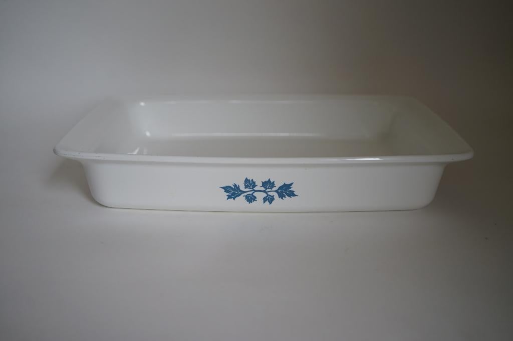 vintage rechthoek glaskeramiek pyroflam schaal wit blauw, Huis en Inrichting, Keuken | Potten en Pannen, Zo goed als nieuw, Overige typen