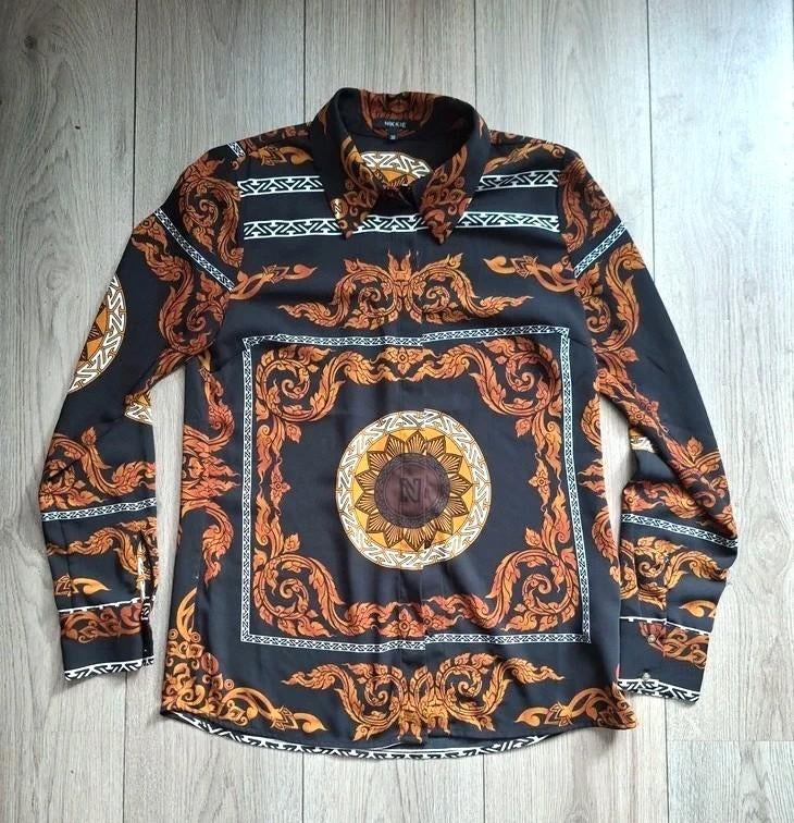 Nikkie blouse print zwart bruin 36 S, Zwart, Ophalen of Verzenden, Zo goed als nieuw, Nikkie