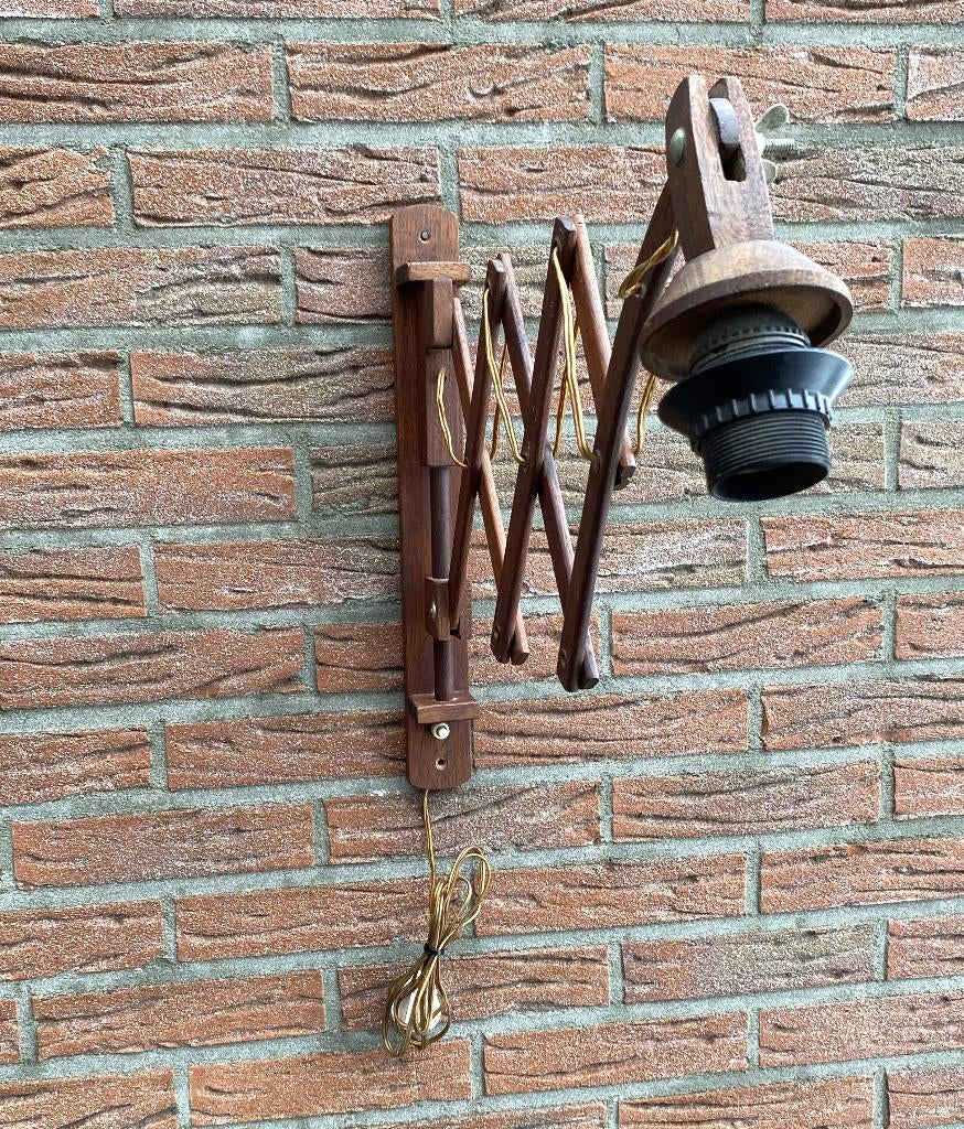 Leuke Vintage Schaarlamp - retro teak hout mid century, Ophalen of Verzenden, Gebruikt, Hout, Vintage retro