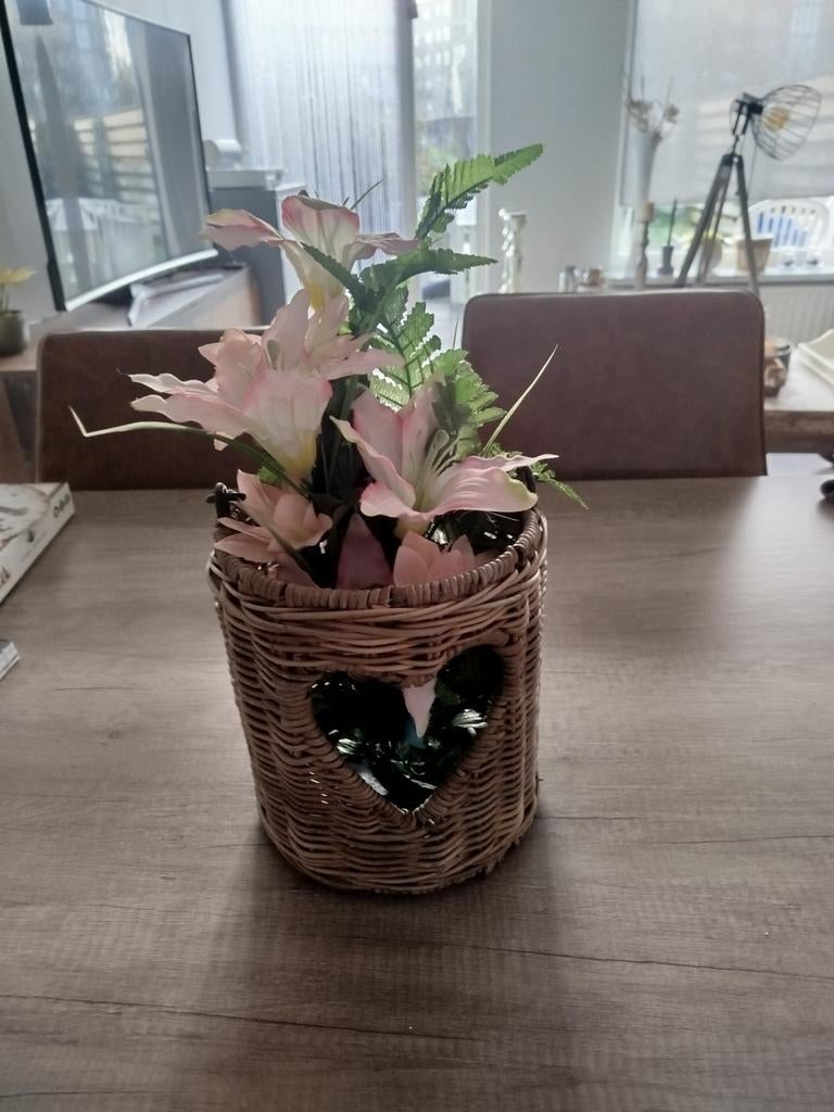 Rattan hart windlicht Riviera maison, Huis en Inrichting, Woonaccessoires | Kandelaars en Kaarsen, Ophalen of Verzenden, Zo goed als nieuw