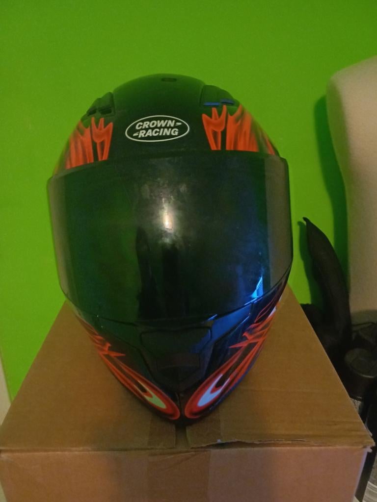 Crown Racing Integraalhelm - Zwart met vlammen, Overige merken, Heren, XL, Ophalen of Verzenden