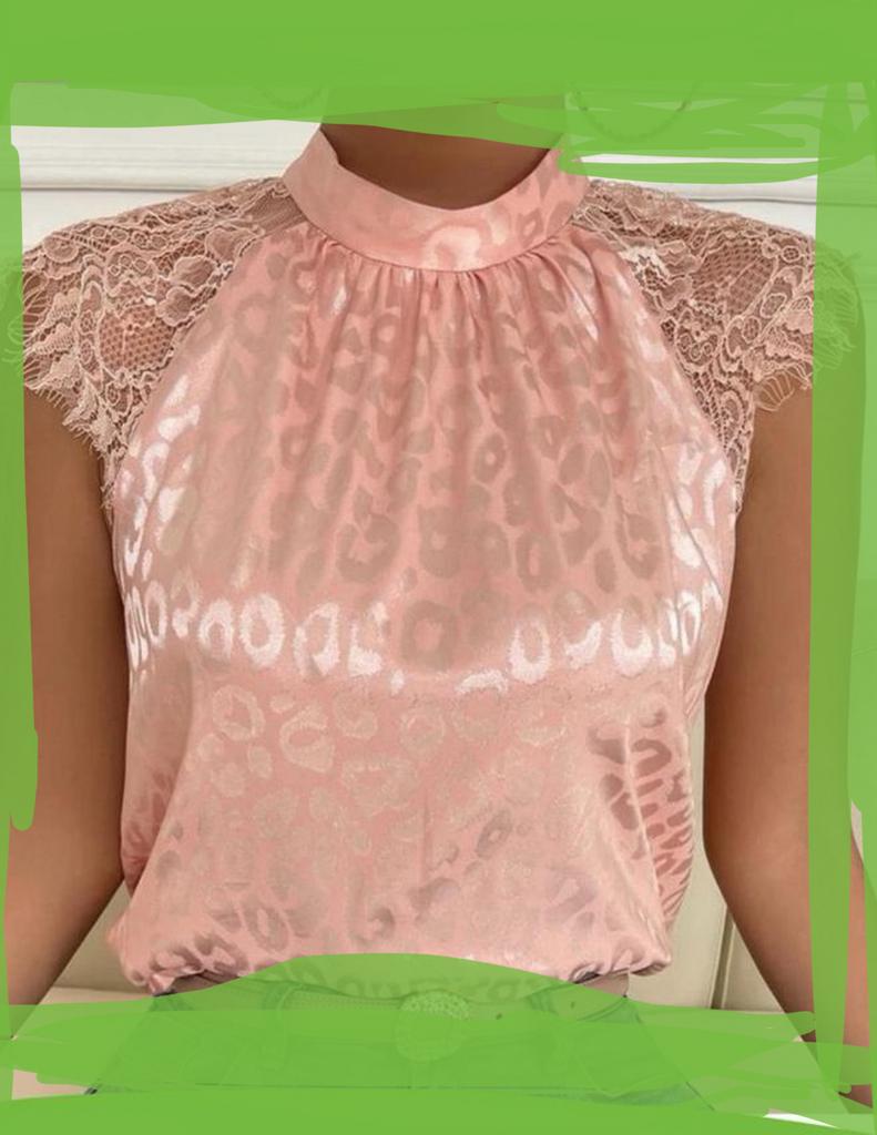 Shein blouse top zalm/licht roze kant mt. M/L, Maat 38/40 (M), Ophalen of Verzenden, Zo goed als nieuw, Korte mouw