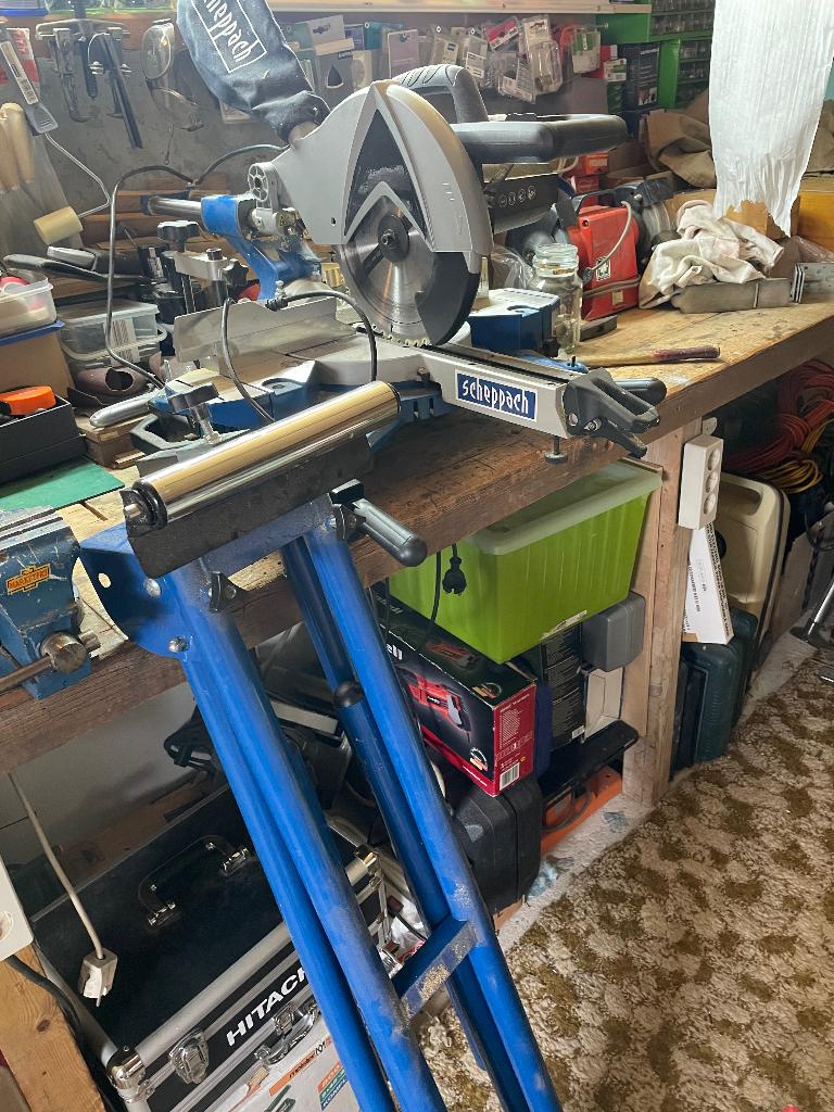 Afkortzaag pro, Doe-het-zelf en Verbouw, Gereedschap | Zaagmachines, Ophalen, Scheppach, Zo goed als nieuw, Afkortzaag