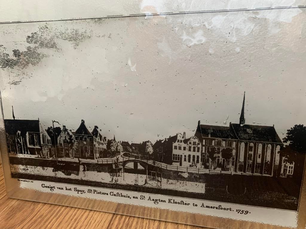 Antiek kristal Schilderij - Spui Amersfoort - Paulus Liender, Ophalen of Verzenden