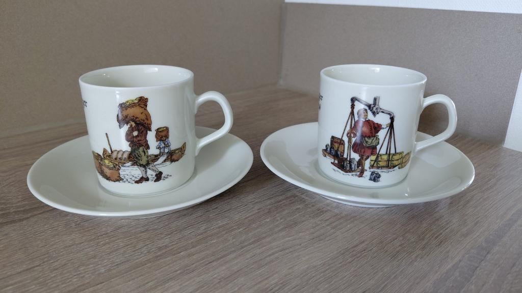 2 vintage kop en schotels Mitterteich, oude ambachten 2 en 5, Ophalen of Verzenden, Zo goed als nieuw, Porselein, Kop en/of schotel