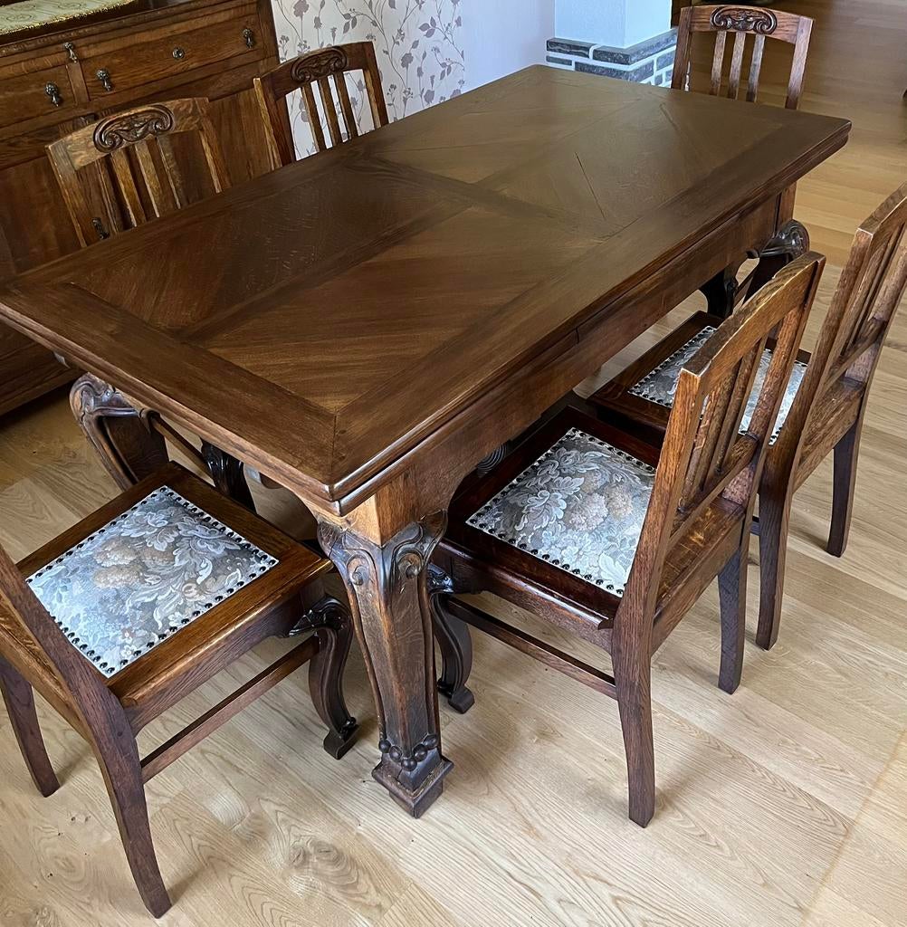 Zeldzaam Art Nouveau Set – uitschuifbare tafel + 8 stoelen, Antiek en Kunst, Antiek | Meubels | Tafels, Ophalen