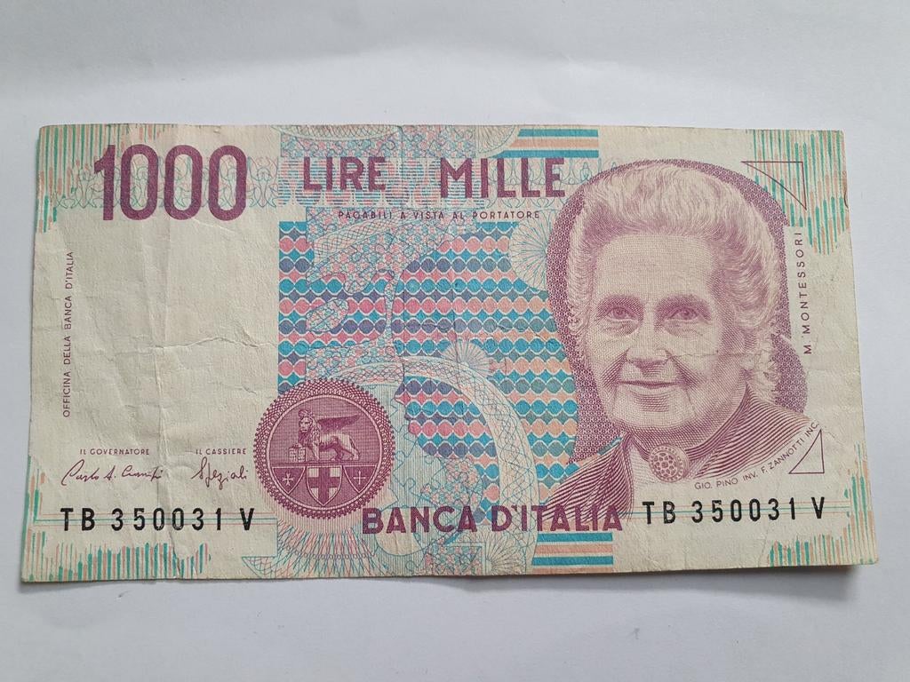 1000 lire bankbiljet uit 1990 Italië, Postzegels en Munten, Bankbiljetten | Europa | Niet-Eurobiljetten, Ophalen of Verzenden