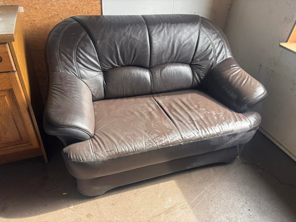 Leren 2 en 3 zitsbanken, Ophalen, Gebruikt, Tweepersoons, Leer