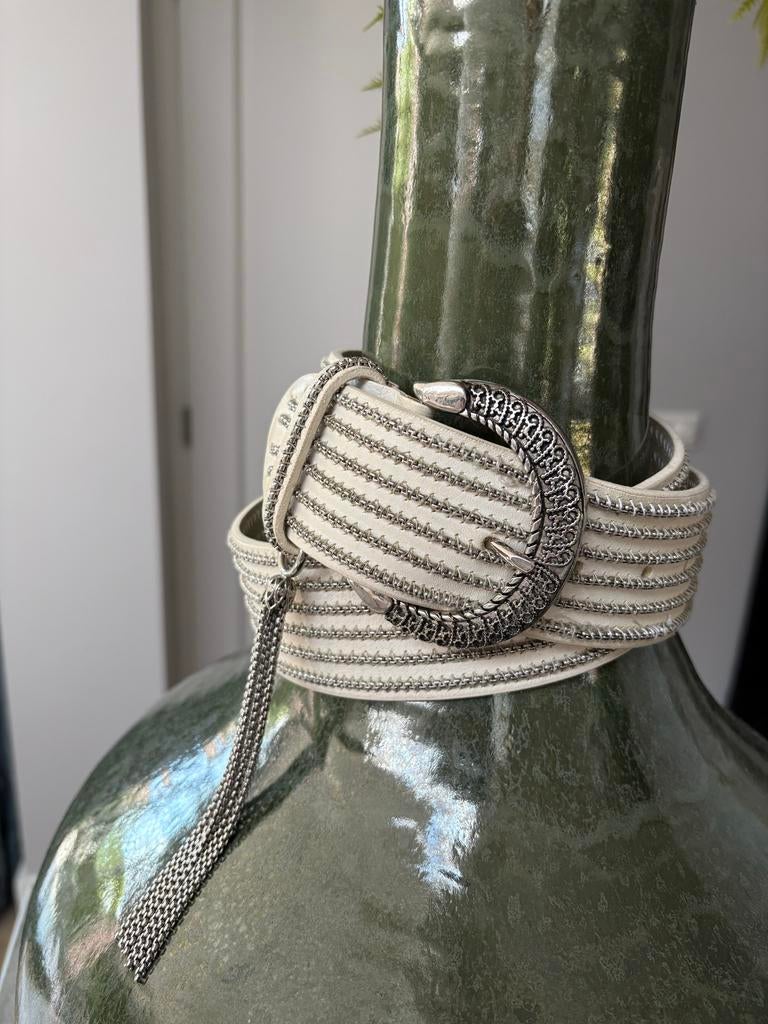 Witte leren riem Nanni Milano Ibiza (Pauw), Kleding | Dames, Nanni, 90 tot 100 cm, Heupriem, Ophalen of Verzenden