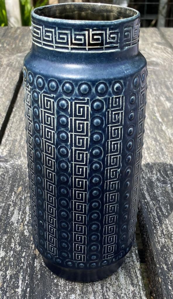 Leuke Sixties Vaas - vintage retro mid century Germany, Gebruikt, Blauw, Aardewerk of Porselein, Ophalen of Verzenden