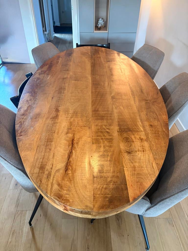 Mangohouten eettafel ovaal 220, Huis en Inrichting, Ophalen, Gebruikt, Vijf personen of meer, 200 cm of meer