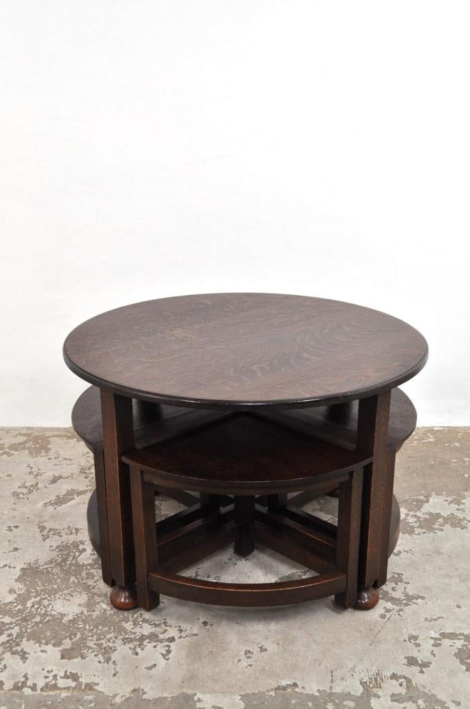 Antieke eiken salontafel 2-in-1 tafel 1920s UNIEK ITEM, Gebruikt, 50 tot 100 cm, 50 tot 75 cm, Rond