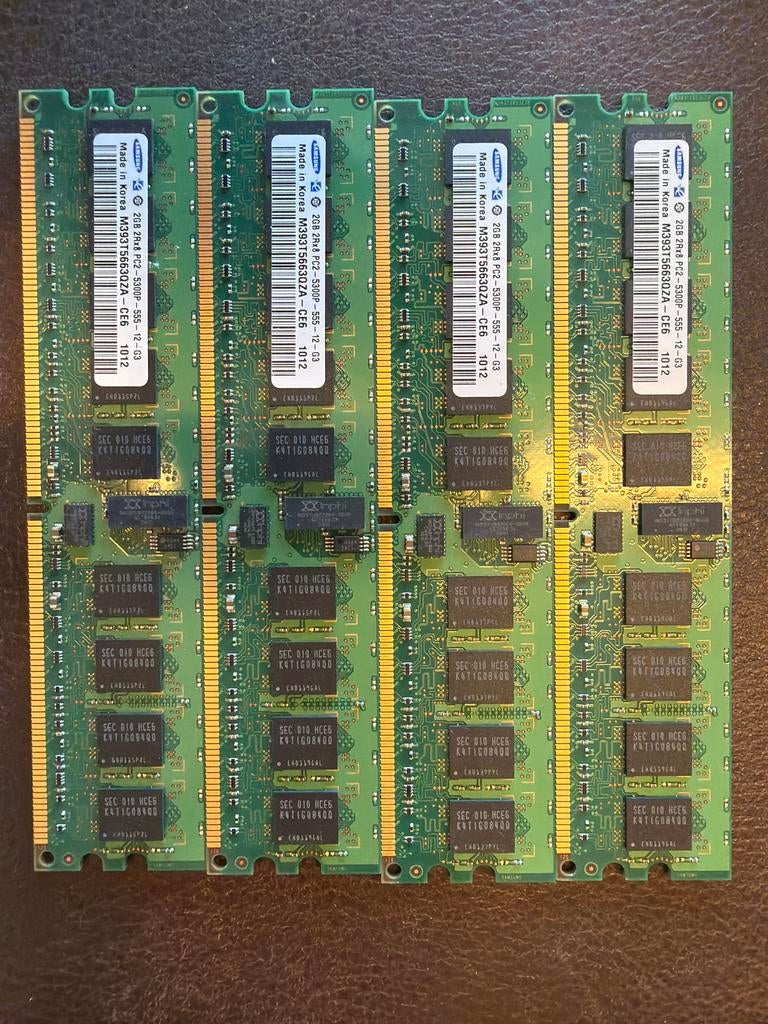 4x Samsung 2GB DDR2 RAM PC2-5300P, Computers en Software, RAM geheugen, Gebruikt, 8 GB, Ophalen of Verzenden, DDR2