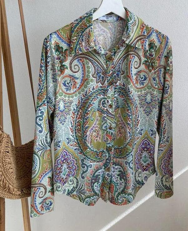 Prachtige blouse stijl Seventies Jaren 70 met paisley print, Ophalen of Verzenden, Maat 36 (S)