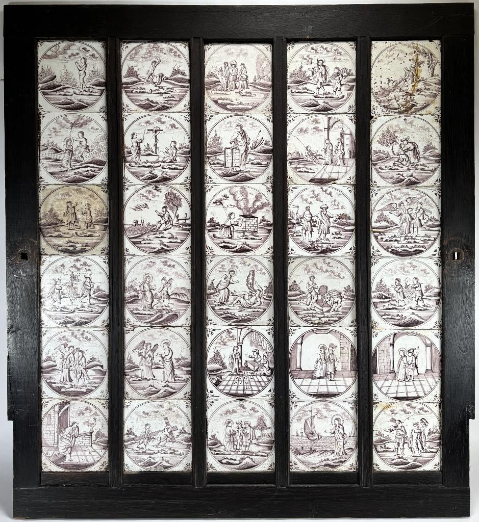 729. Tegeltableau Bijbelse voorstellingen, Delft, 18e eeuw, Ophalen of Verzenden