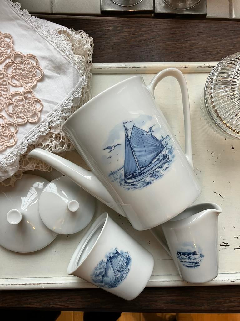 Koffiepot melkkan suikerpot streekservies Holland blauw, Ophalen of Verzenden