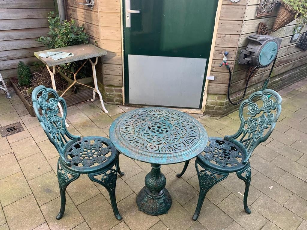 Gietijzeren Bistro Set - Tuintafel met 2 Stoelen, Ophalen of Verzenden, Gebruikt, Overige materialen, 2 zitplaatsen
