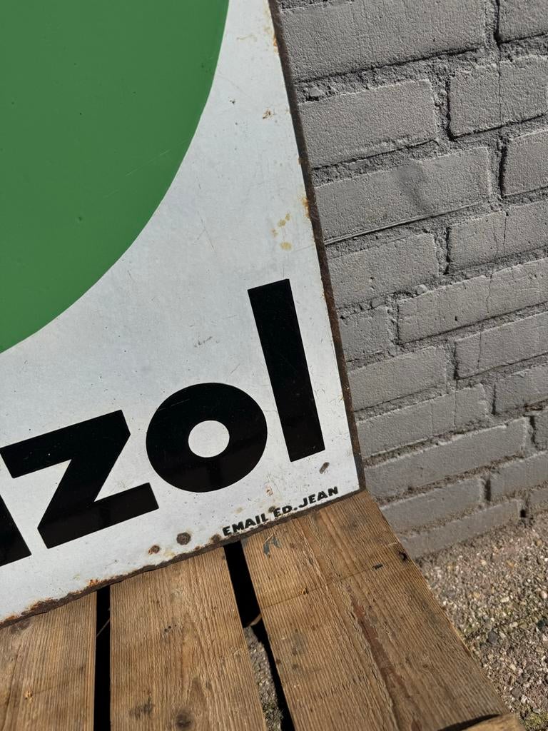 Benzol olie oud emaille reclamebord, Antiek en Kunst, Ophalen