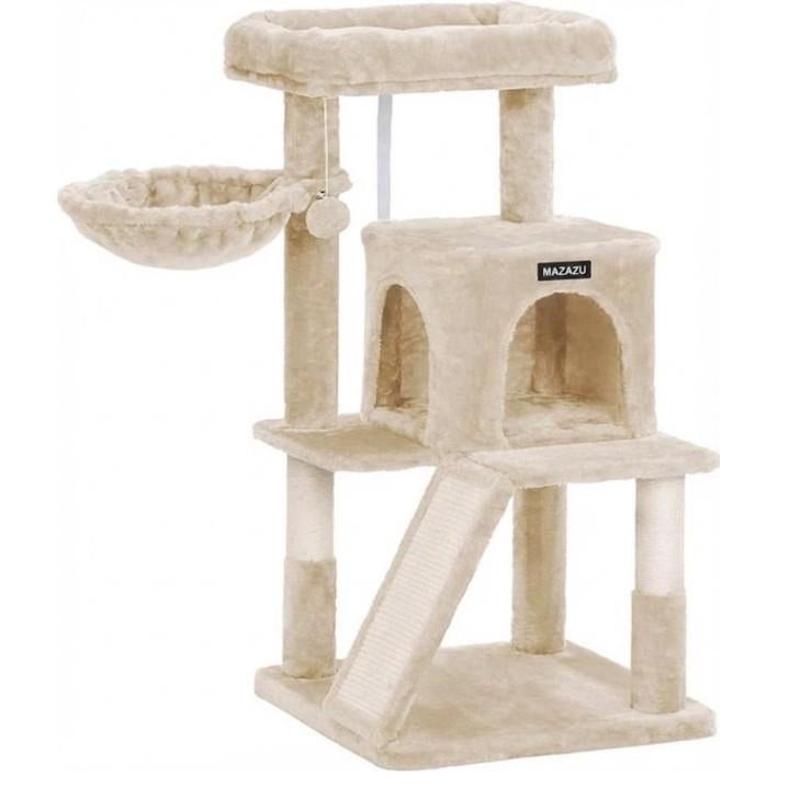 Krabpaal – Beige – 48x48x96 cm – Met Trap & Relaxmand, Dieren en Toebehoren, Krabmeubelen, Zo goed als nieuw, Krabpaal, Ophalen of Verzenden