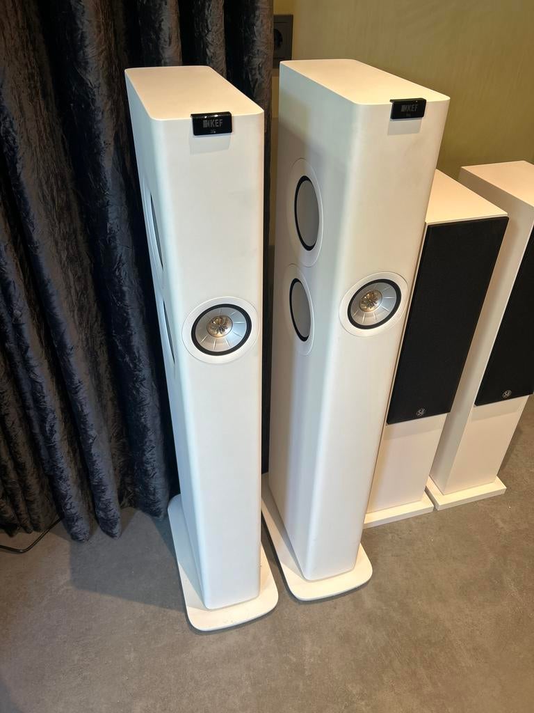 KEF LS60 Draadloze Vloerstaande Luidsprekers - Wit, Zo goed als nieuw, 120 watt of meer, Front, Rear of Stereo speakers, Ophalen