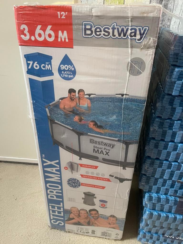 Bestway zwembad 76 cmx366 cm breed+afdekzeil+ondermatten, Tuin en Terras, Zwembaden, Ophalen, Minder dan 80 cm, Rond, Opzetzwembad
