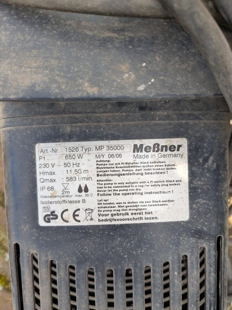 Meßner MP 35000 Vijverpomp Waterpomp 650W, Ophalen, Gebruikt, Elektrisch, Overige typen