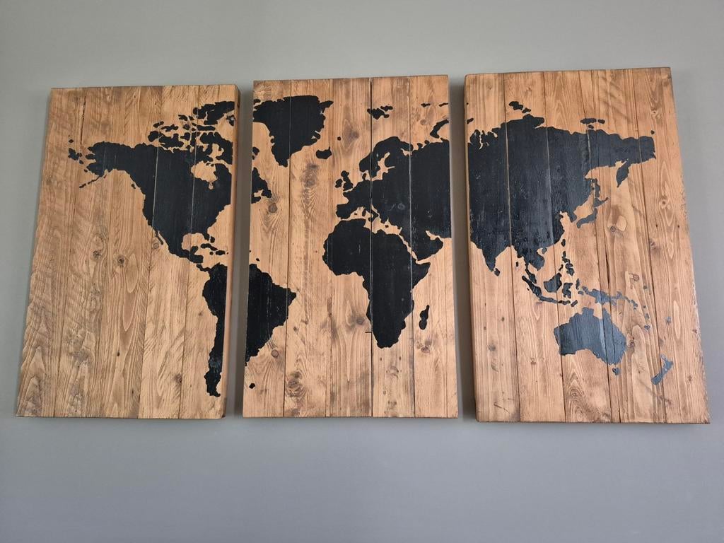 Houten drieluik wereldkaart, Huis en Inrichting, Woonaccessoires | Wanddecoraties, Ophalen