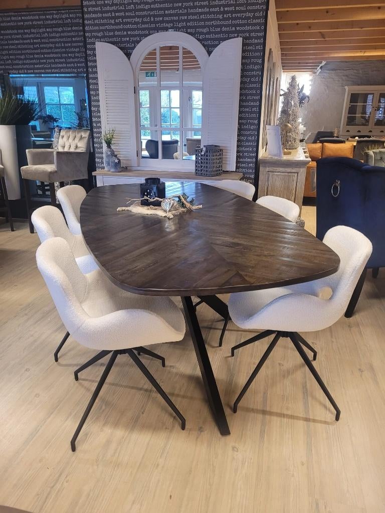 *VOORRAAD* 6 Eetkamerstoel Campo Stof Wit €1014 NU €594 (19), Wit, Nieuw, Ophalen of Verzenden, Draaibare eetkamerstoel stoelen teddy stof wit gratis bezorgd
