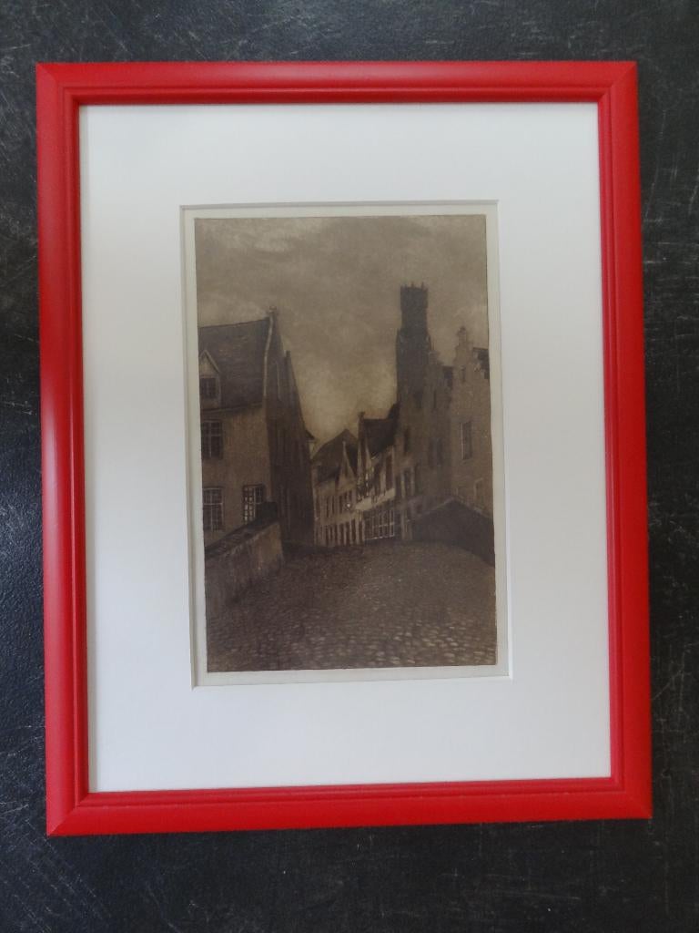 ets straatje Brugge voor 1918, Omer Coppens 1864-1926, Antiek en Kunst, Kunst | Etsen en Gravures, Verzenden