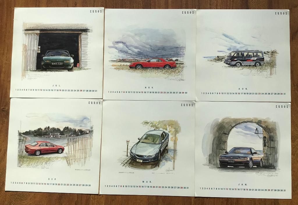6 Kalenderbladen Eunos Mazda MX-5 Xedos 6 en Cosmo 1994, Onbekend, Mazda, Ophalen of Verzenden, Zo goed als nieuw
