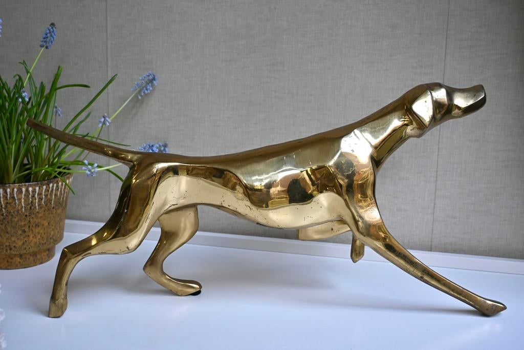 Hollywood Regency XL vintage messing beeld hond, Antiek en Kunst, Antiek | Koper en Brons, Ophalen