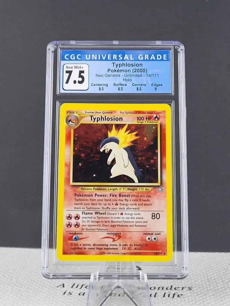 Typhlosion Holo 18/111 - CGC 7.5 - Neo Genesis 2000 Pokémon, Ophalen of Verzenden, Nieuw, Losse kaart, Foil
