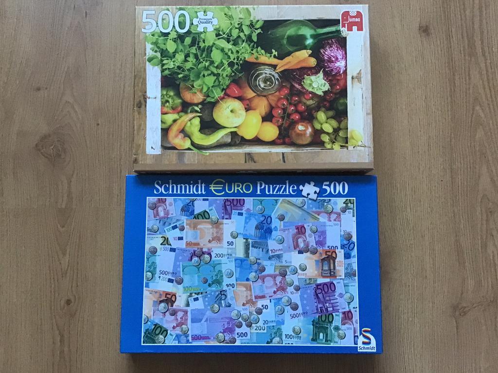 2 puzzels 500 stukjes, Ophalen of Verzenden, 500 t/m 1500 stukjes, Zo goed als nieuw