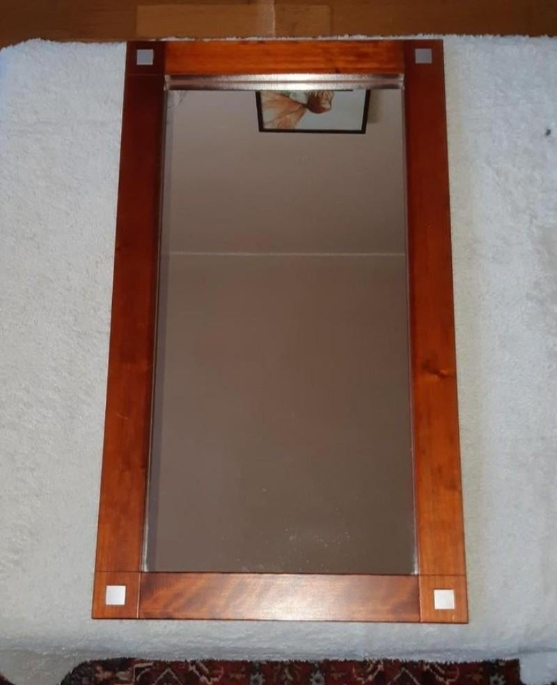 Vintage spiegel met kersenhouten lijst 68 x 38 cm, Ophalen, Rechthoekig, Minder dan 50 cm, Minder dan 100 cm