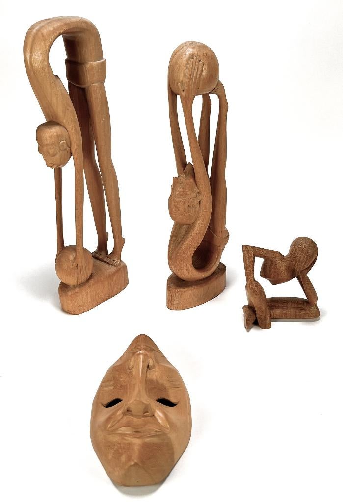 703. Beelden en masker - Indonesië, ca. 1960, Ophalen of Verzenden, Hout, Bruin, Azië