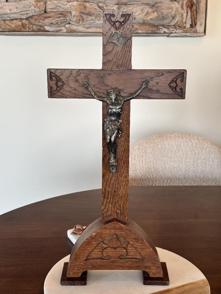 Groot Staand Kruisbeeld Hout Jezus Religieus, Antiek en Kunst, Antiek | Religie, Ophalen of Verzenden