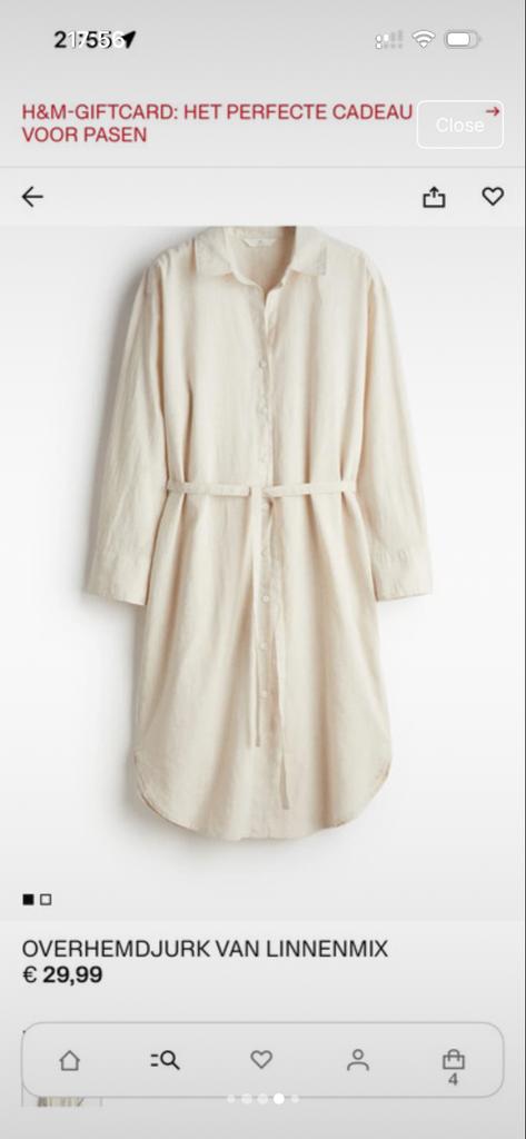 H&M Dames Overhemdjurk Linnenmix Maat S, Kleding | Dames, Jurken, Verzenden, Beige, Zo goed als nieuw, Knielengte