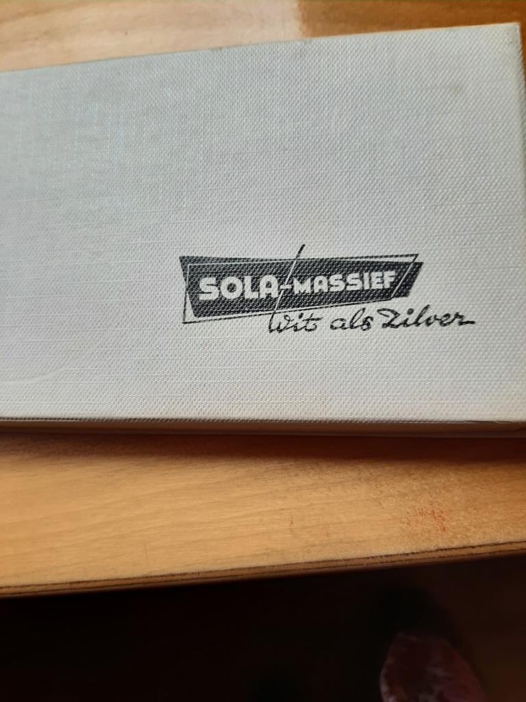 Doos met 12 advocaatlepeltjes Sola massief, Verzenden, Zo goed als nieuw, Rvs of Chroom