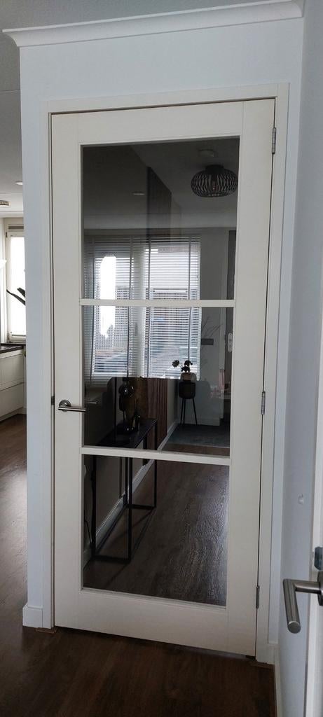 Witte binnendeur met glas, 231,5 x 93 cm, Doe-het-zelf en Verbouw, Deuren en Horren, Ophalen, Gebruikt, 80 tot 100 cm, 215 cm of meer