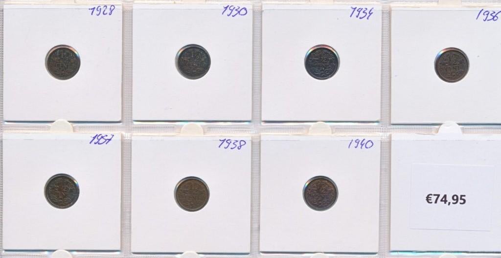 Nederland complete set halve cent 1891-1940 Wilhelmina, Postzegels en Munten, Ophalen of Verzenden, Koningin Wilhelmina, Overige waardes