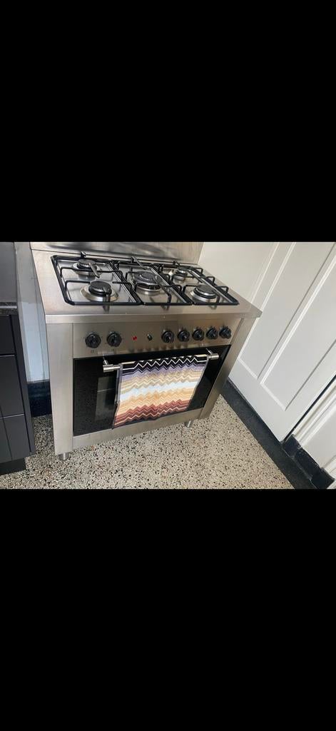 Solitaire 5 pits gasfornuis, oven incl. Ariston afzuigkap, Ophalen, Gebruikt, 60 cm of meer, Grill