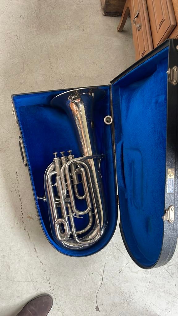 Belgische euphoniun verzilverd, Muziek en Instrumenten, Blaasinstrumenten | Trompetten, Gebruikt, Ophalen of Verzenden