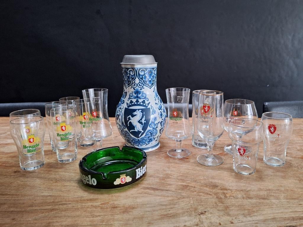lot 15st Hengelo's Bier bierglas bierglazen pitcher asbak, Verzamelen, Biermerken, Ophalen of Verzenden, Gebruikt, Glas of Glazen