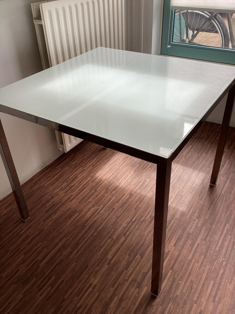 IKEA Torsby eettafel 85x85cm - Glas en Chroom, Ophalen, Vierkant, 50 tot 100 cm, Glas