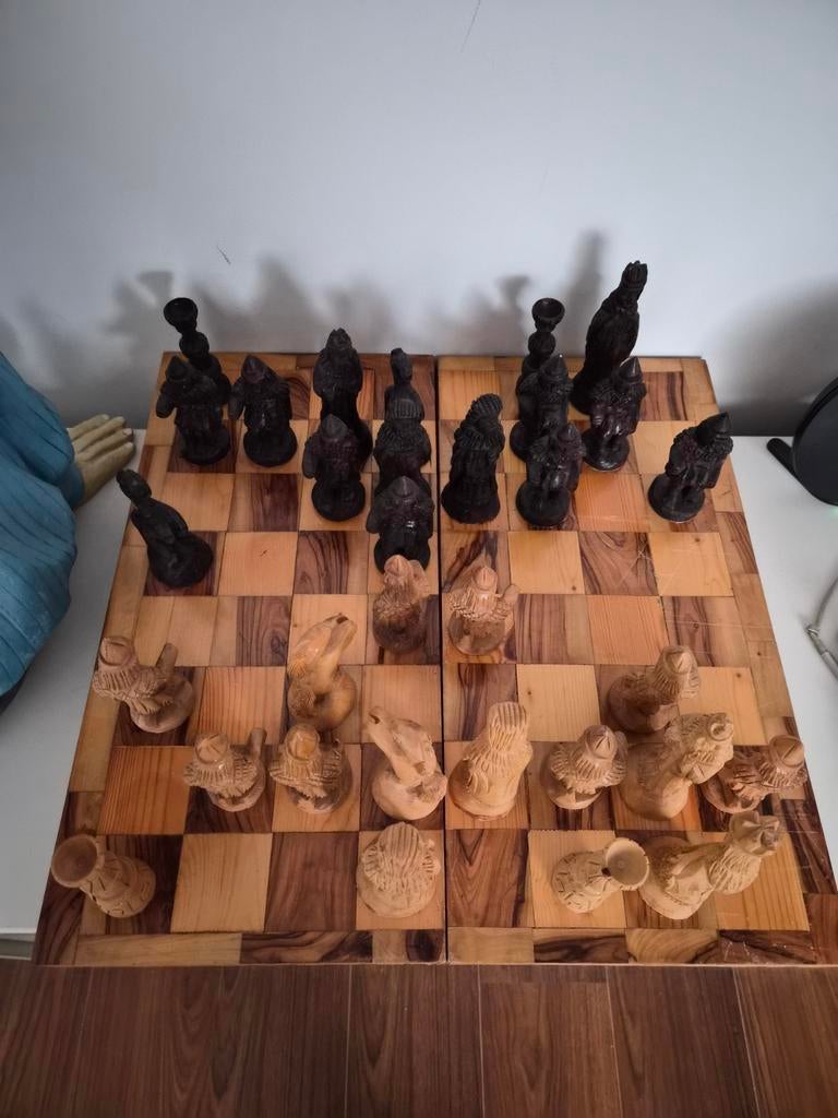 Handgemaakt houten schaakspel met backgammon bord, Ophalen of Verzenden