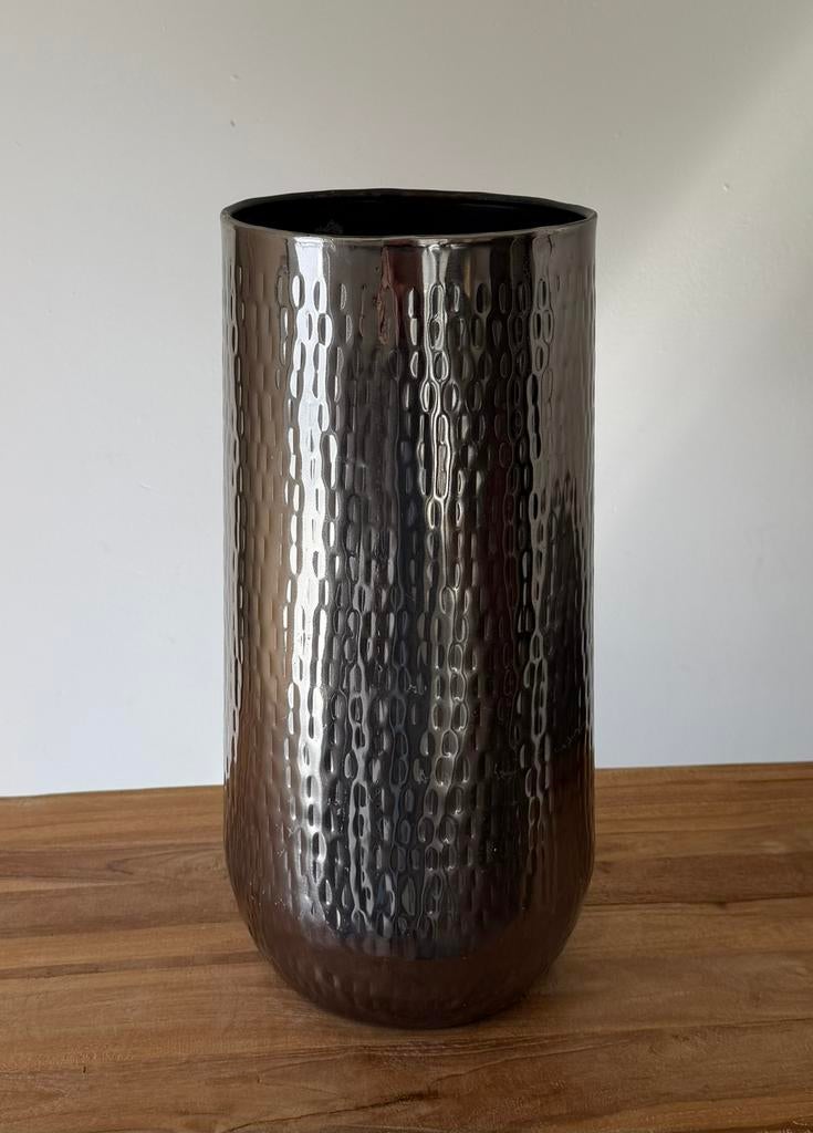 Vaas zilverkleurig metaal voor droogbloemen, Ophalen, Overige materialen, Overige kleuren, Zo goed als nieuw