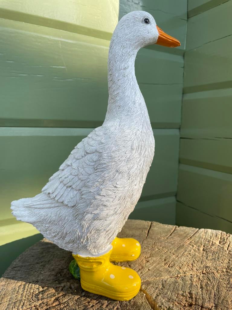 Gans gele regenlaarsjes tuin beeld vijver zwembad boerderij, Ophalen of Verzenden, Nieuw, Kunststof, Dierenbeeld